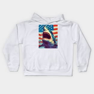 American Flag Patriotism and Freedom Great White Shark Kids Hoodie